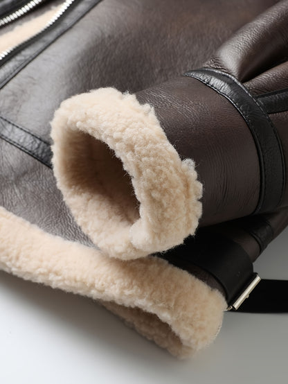 Men's Casual Jacket with Fleece Lining - Brown Bomber Style