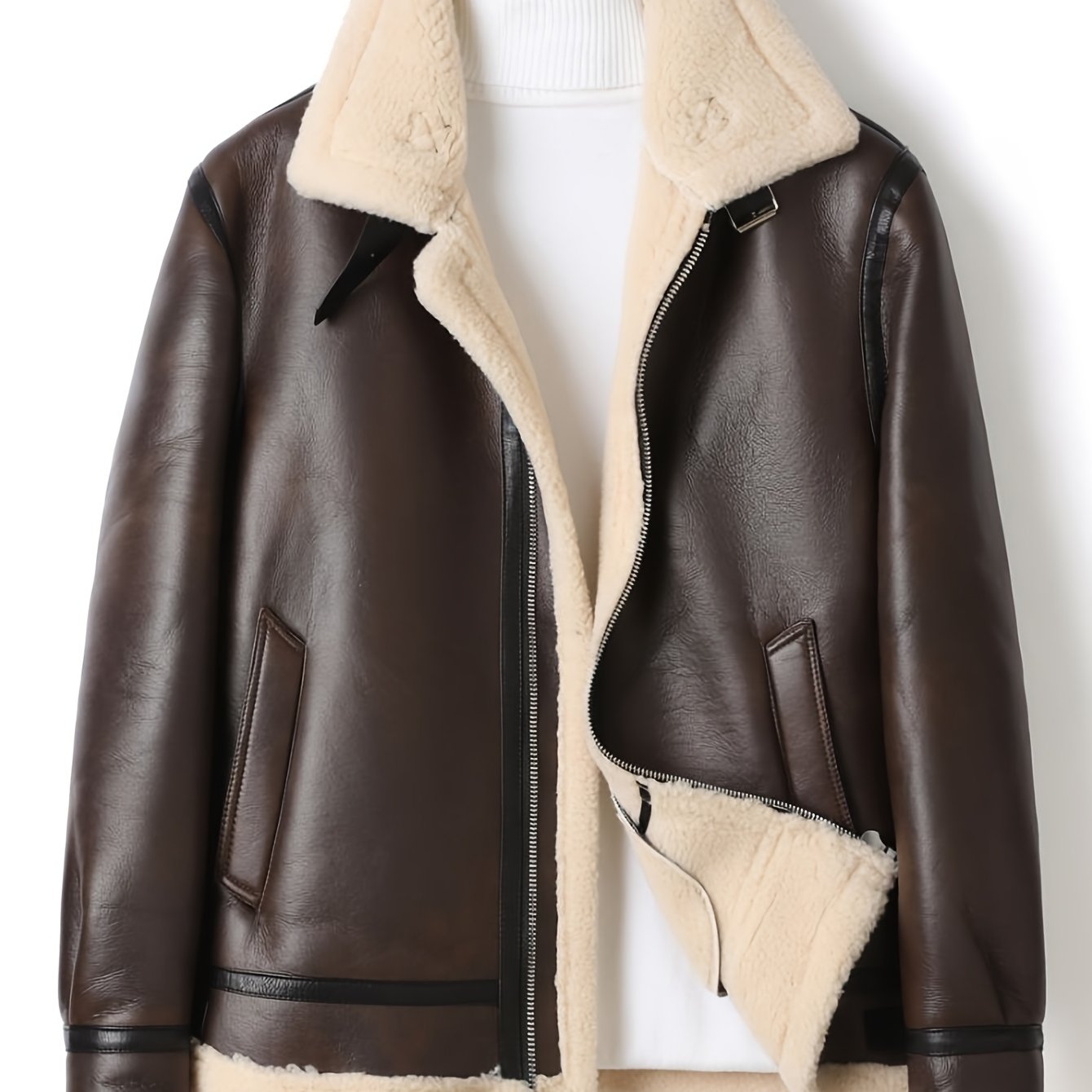 Men's Casual Jacket with Fleece Lining - Brown Bomber Style