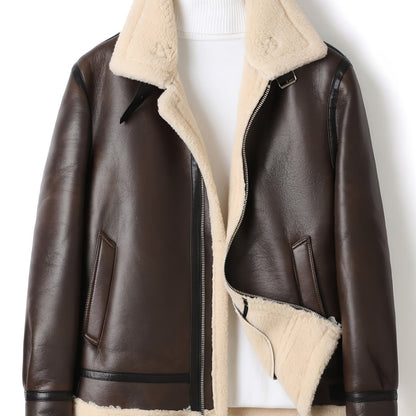 Men's Casual Jacket with Fleece Lining - Brown Bomber Style