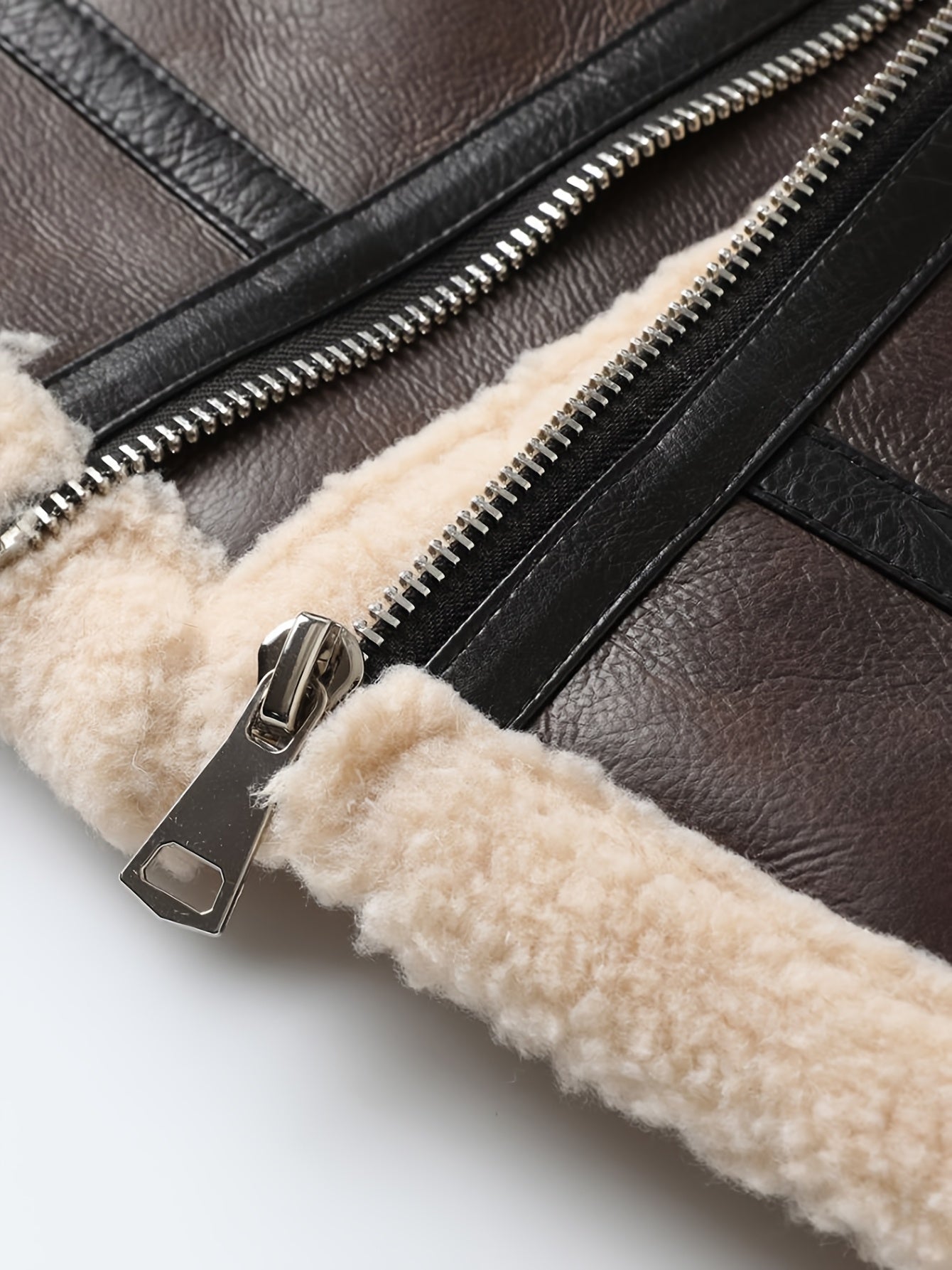 Men's Casual Jacket with Fleece Lining - Brown Bomber Style