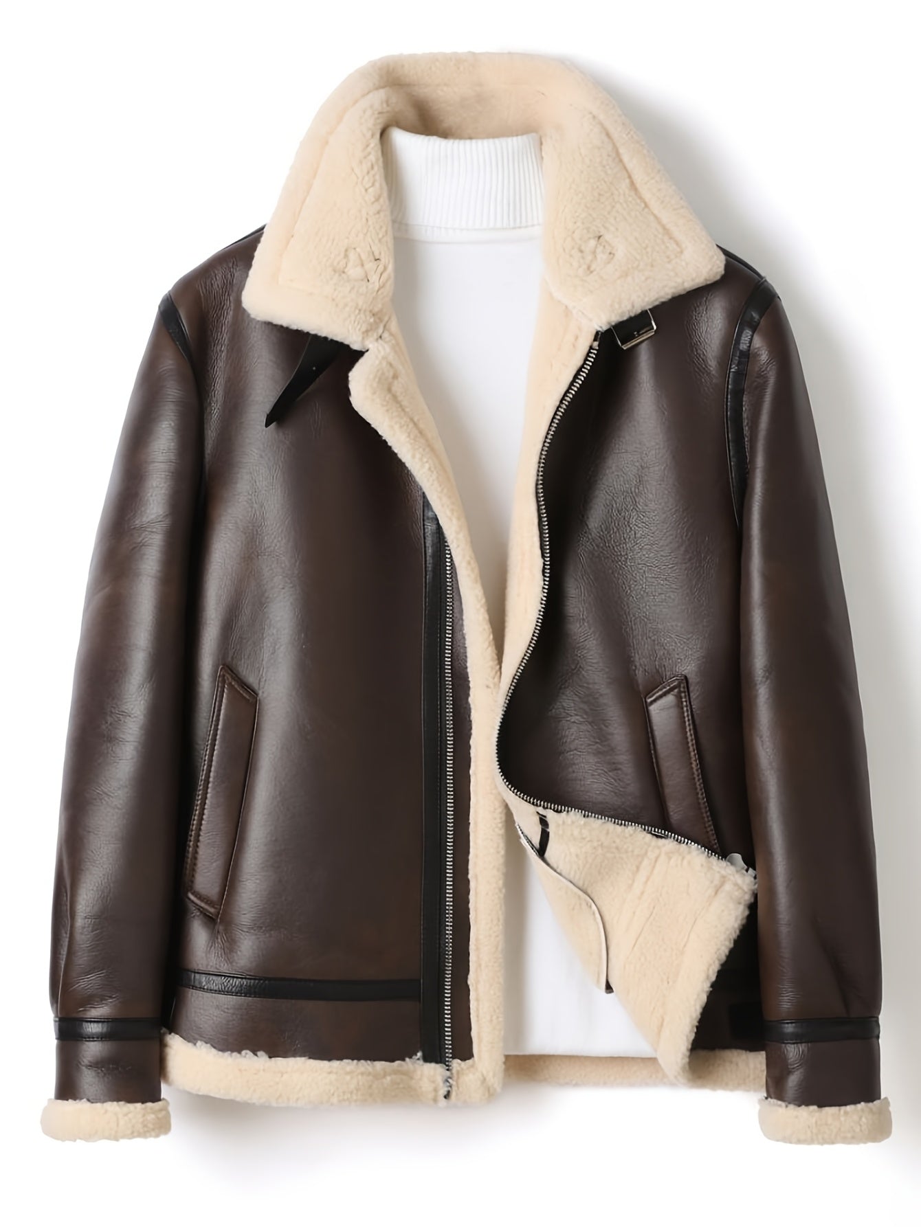 Men's Casual Jacket with Fleece Lining - Brown Bomber Style