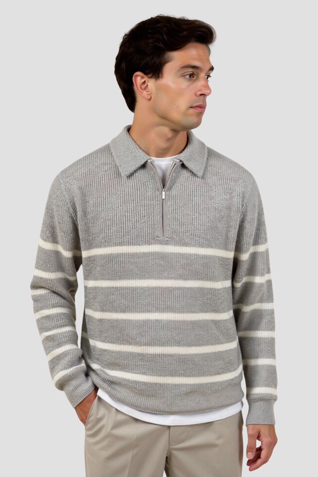 Avery & Co Striped Wool Blend Zip Sweater