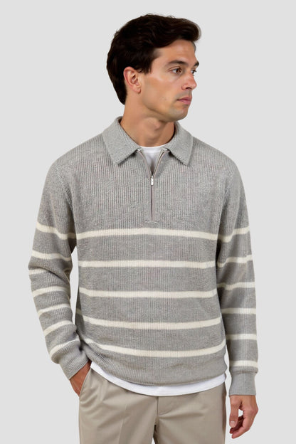 Avery & Co Striped Wool Blend Zip Sweater
