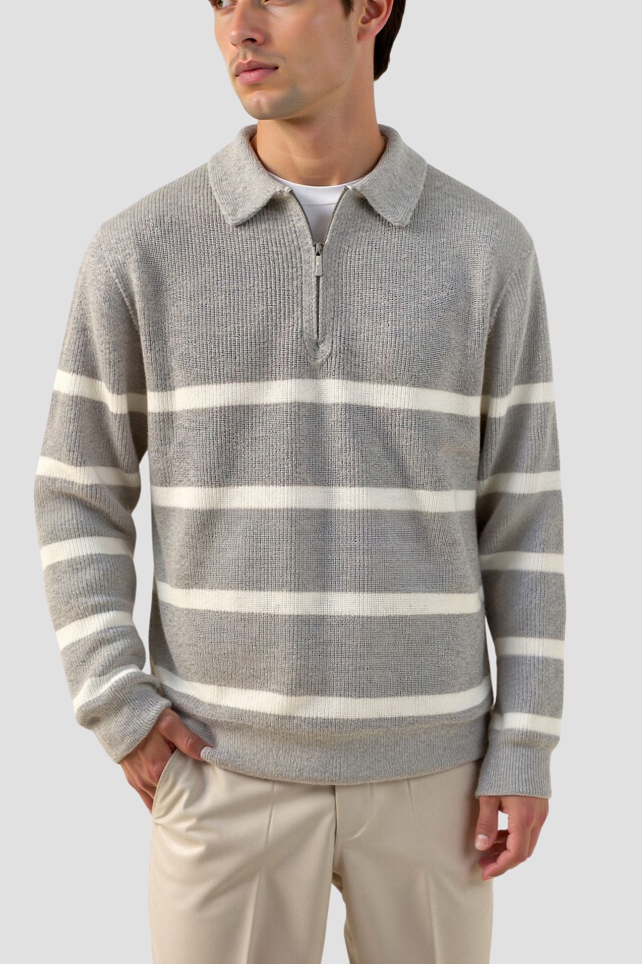Avery & Co Striped Wool Blend Zip Sweater