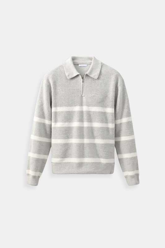 Avery & Co Striped Wool Blend Zip Sweater